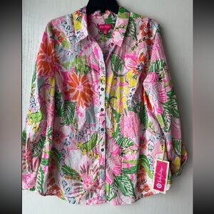 Lilly Pulitzer x Target Nosey Posey Floral Cotton Button Down Shirt XL NWT